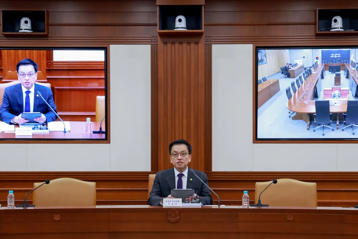 Acting South Korean President Choi Sang-mok (centre) has asked US Treasury Secretary Scott Bessent to pay attention to South Korea’s contributions to the US economy in Washington’s policy-making.