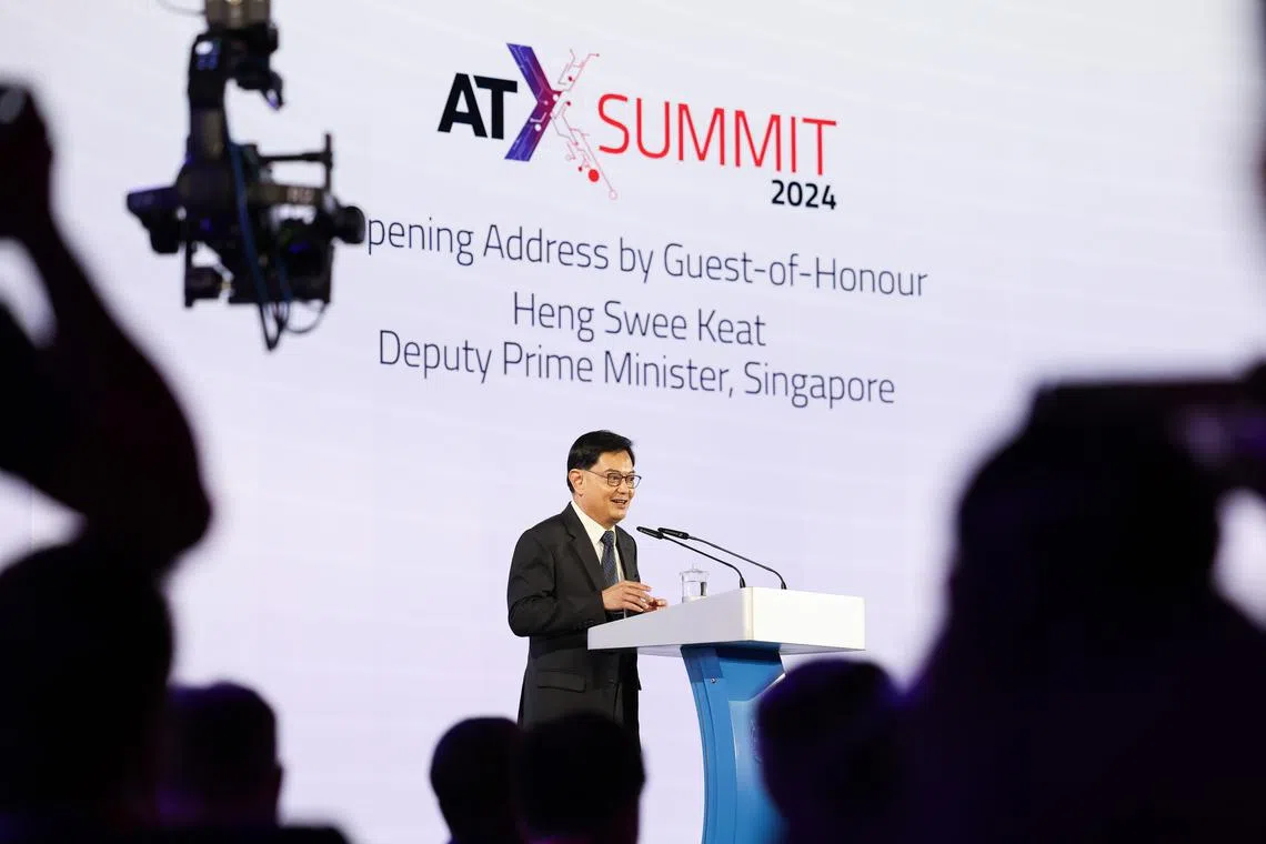 Deputy Prime Minister Heng Swee Keat speaking at the Asia Tech Summit (ATX) Conference at Capella Singapore on May 30.