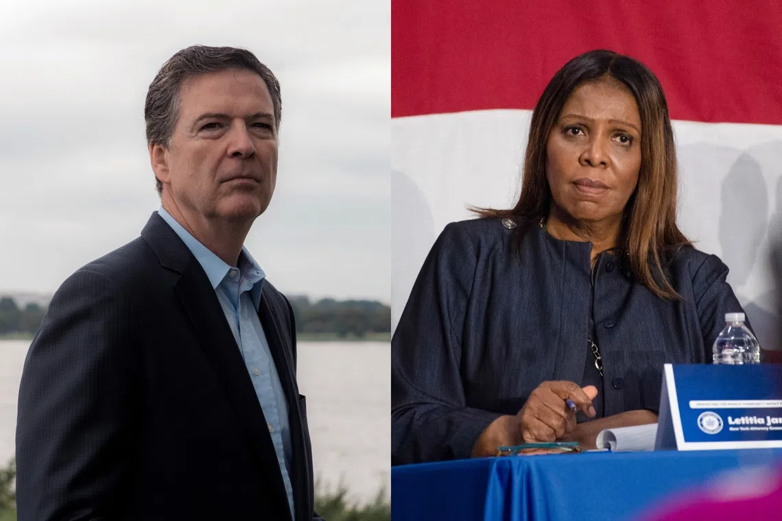 Prosecutor Erik Siebert had been under pressure to prosecute former FBI director James Comey (left) and New York Attorney-General Letitia James.
