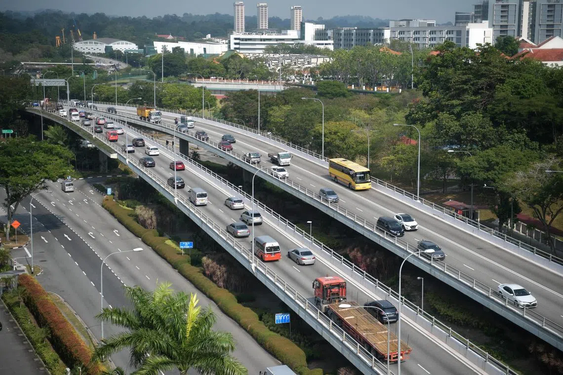 Traffic on the Bishan flyover in the morning.