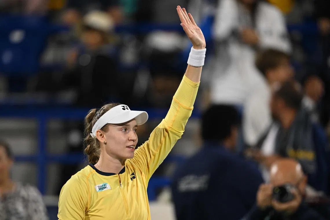 Elena Rybakina of Kazakhstan celebrates winning her semi-final against Liudmila Samsonova.