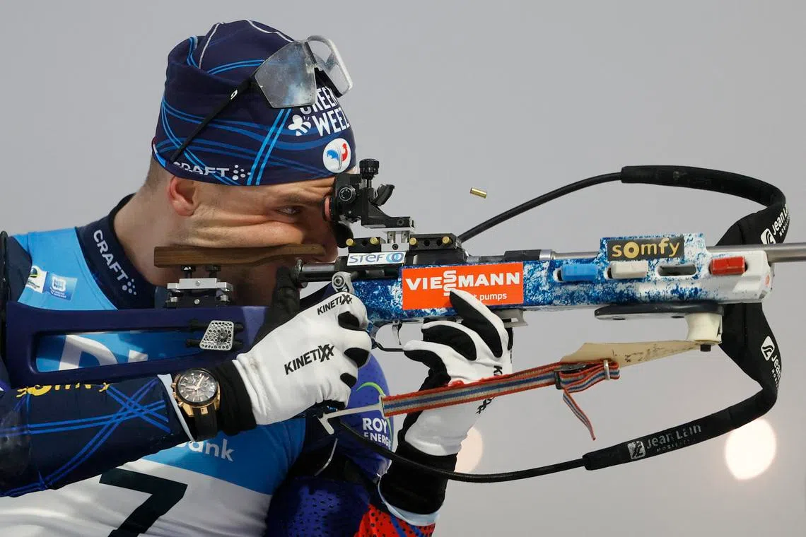 Biathlon - Biathlon World Cup - Nove Mesto na Morave, Czech Republic - January 25, 2026 France's Emilien Jacquelin in action during the men's 15 km mass start REUTERS/David W Cerny
