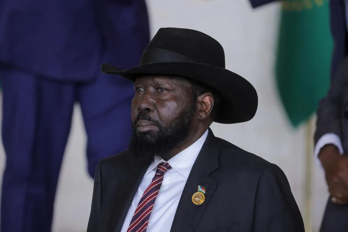 South Sudan's President Salva Kiir Mayardit prepares for a group photo during the opening of the 38th Ordinary Session of the Heads of State and Government of the African Union at the African Union Commission (AUC) headquarters in Addis Ababa, Ethiopia, February 15, 2025. REUTERS/Tiksa Negeri/File Photo