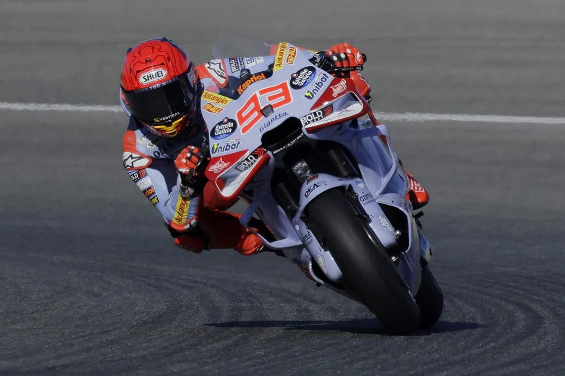 FILE PHOTO: MotoGP - Spanish Grand Prix - Circuito de Jerez, Jerez, Spain - April 28, 2024 Gresini Racing MotoGP's Marc Marquez during the warm up before the race REUTERS/Jon Nazca/File Photo