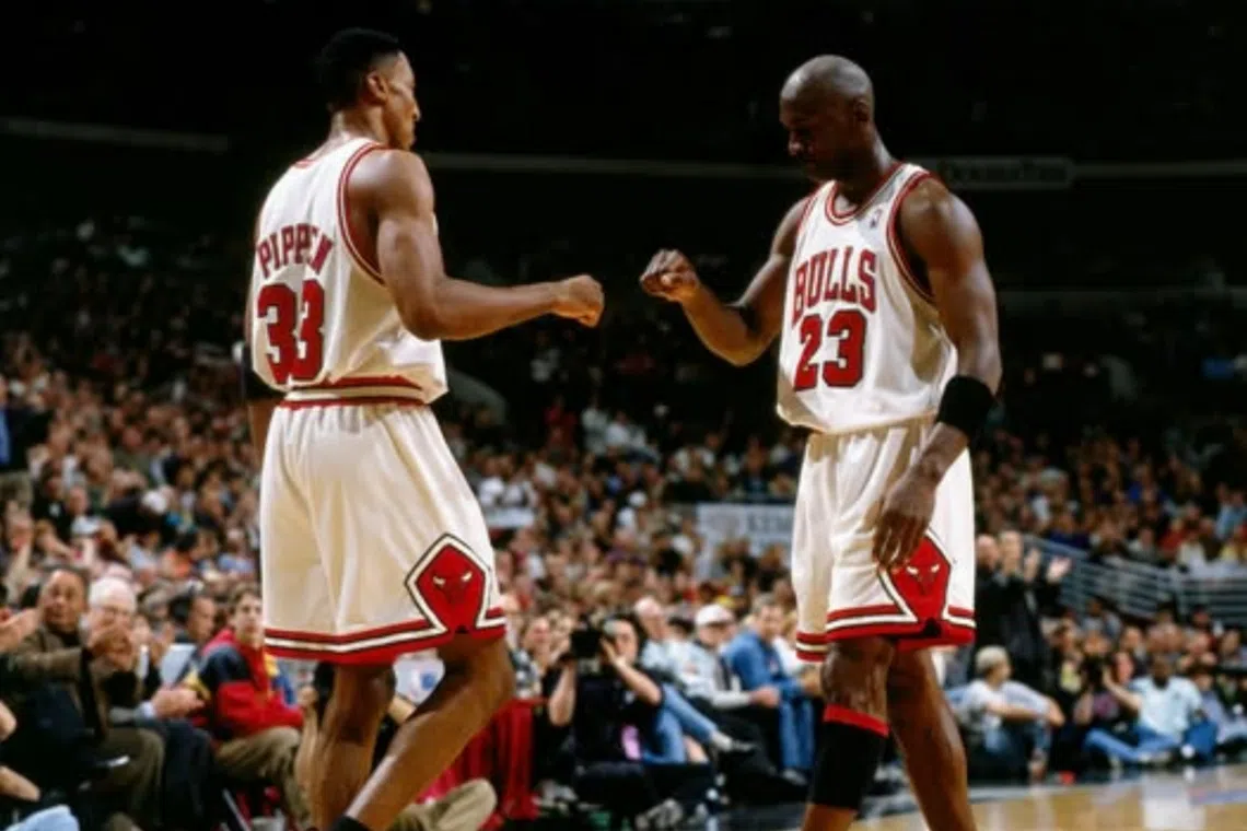 The 1998 championship run was dubbed ‘The Last Dance’ because it was the final time Michael Jordan (right), Scottie Pippen (left) and others played for the Bulls.