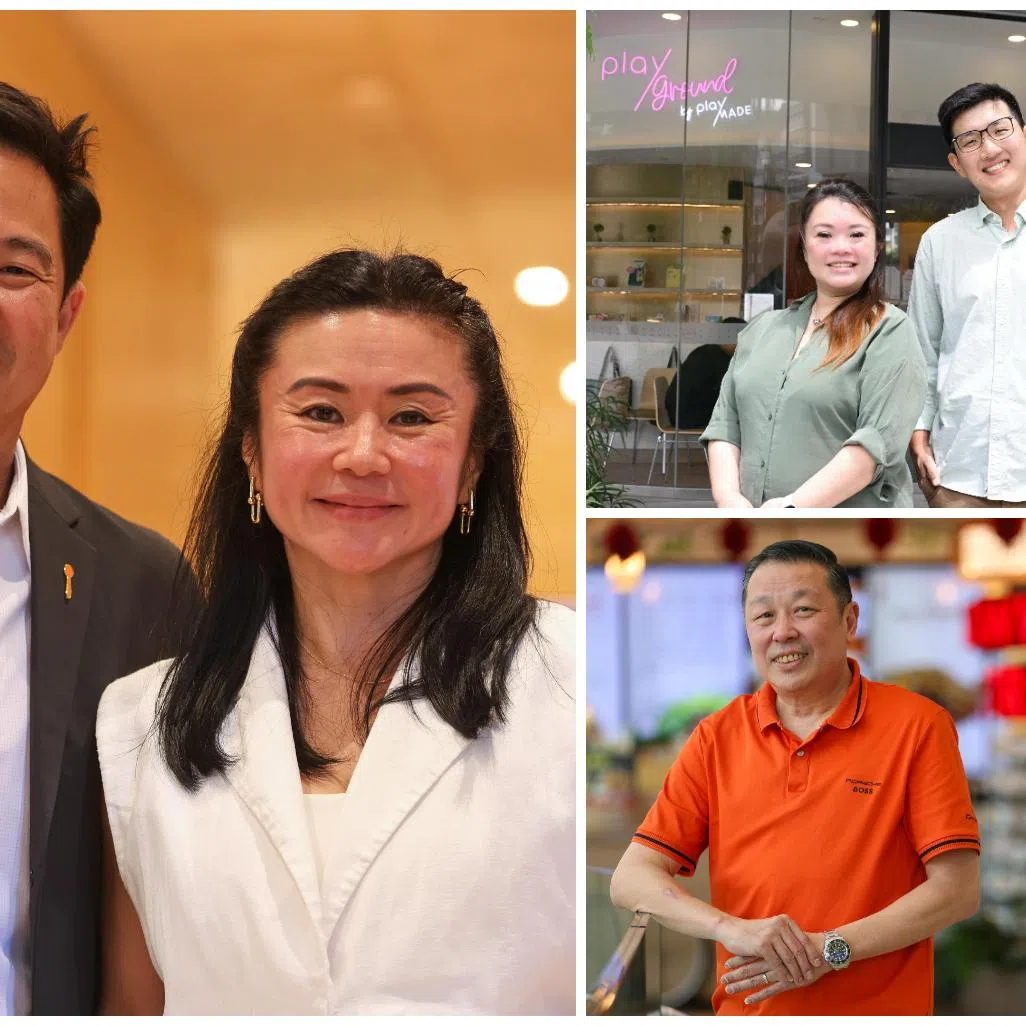 (Clockwise from left) The Soup Spoon's founders Andrew Chan and Anna Lim, PlayMade co-founders Crystal Wee, Tan Guo Rong and Amanda Poo, and Select Group's co-founder Jack Tan.