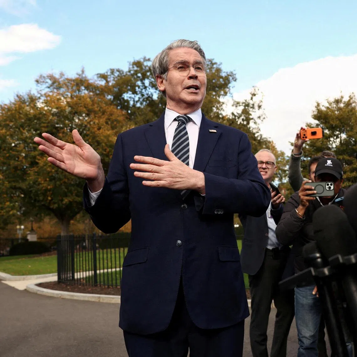 US Treasury Secretary Scott Bessent speaks to reporters at the White House in Washington, D.C., October 22, 2025.  REUTERS/Kevin Lamarque/File Photo