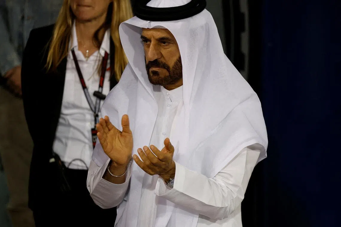 FILE PHOTO: Formula One F1 - Bahrain Grand Prix - Bahrain International Circuit, Sakhir, Bahrain - March 1, 2024 FIA president Mohammed Ben Sulayem applauds after qualifying REUTERS/Hamad I Mohammed/File Photo