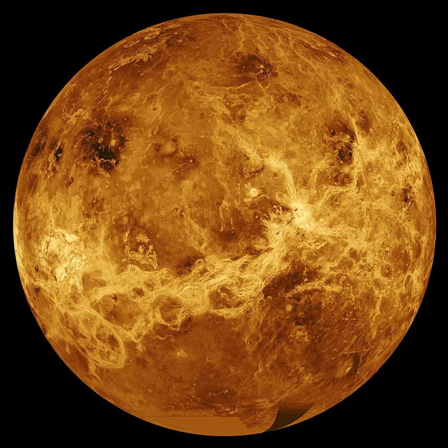 Data from NASA’s Magellan spacecraft and Pioneer Venus Orbiter is used in an undated composite image of the planet Venus.