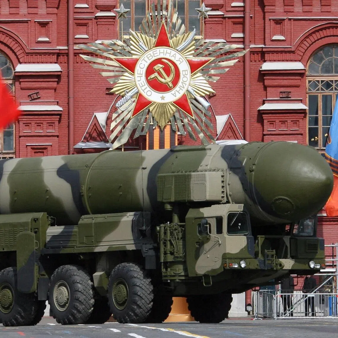 A 2008 photo shows a Russian Topol-M intercontinental ballistic missile on display in Red Square during Moscow's Victory Day Parade.