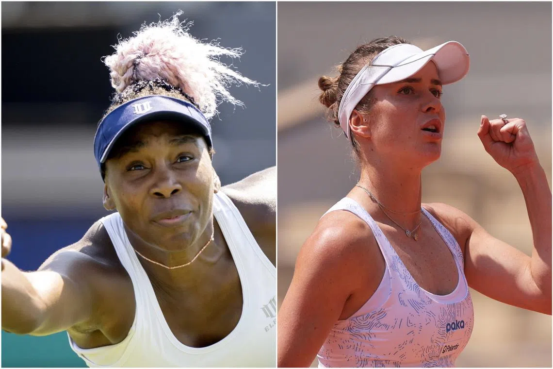 American veteran Venus Williams (left) and former world No. 3 Elina Svitolina in action. 