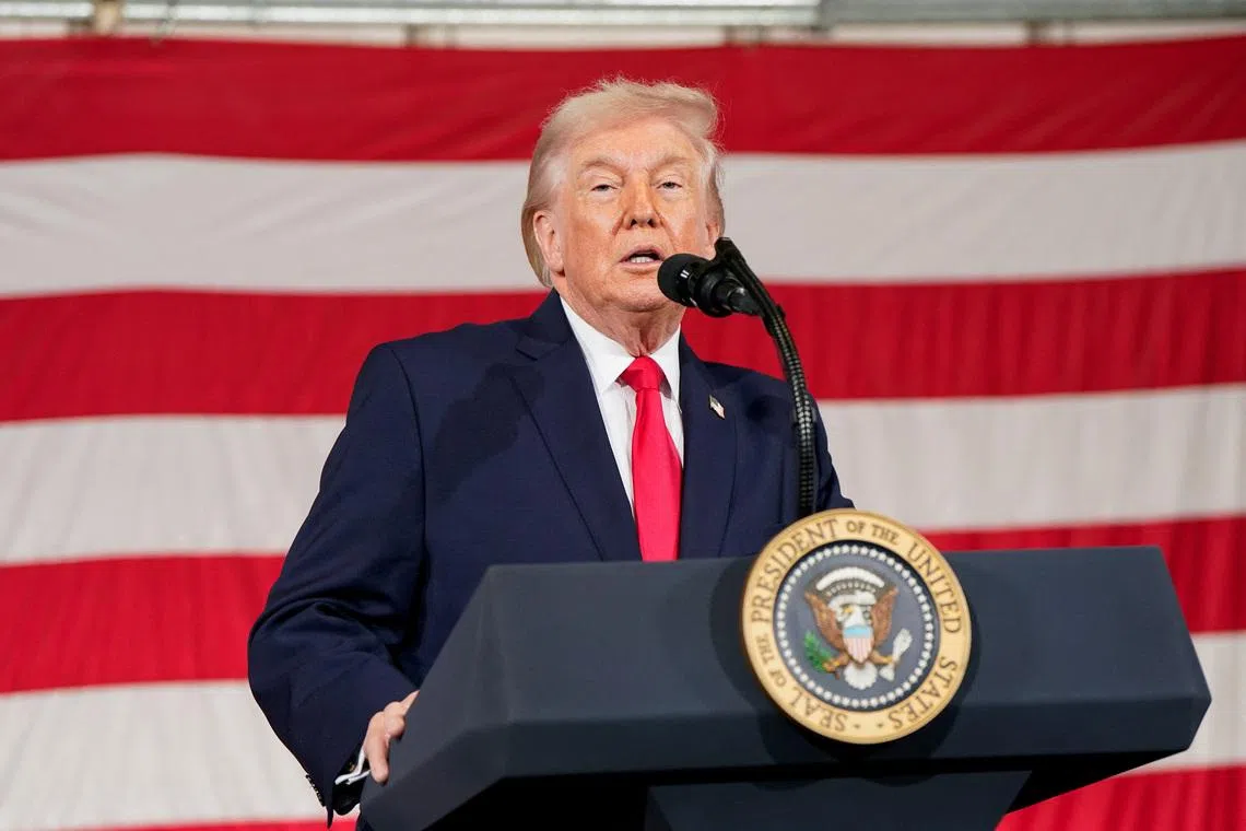 U.S. President Donald Trump speaks during a visit at Fort Bragg, North Carolina, U.S., February 13, 2026. REUTERS/Elizabeth Frantz