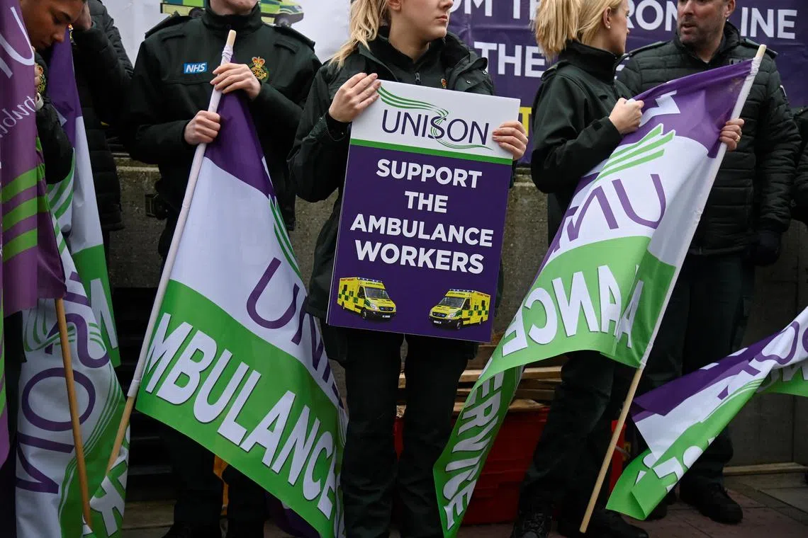 Thousands of ambulance workers held a second day of strikes in Britain, on Jan 11, 2022.