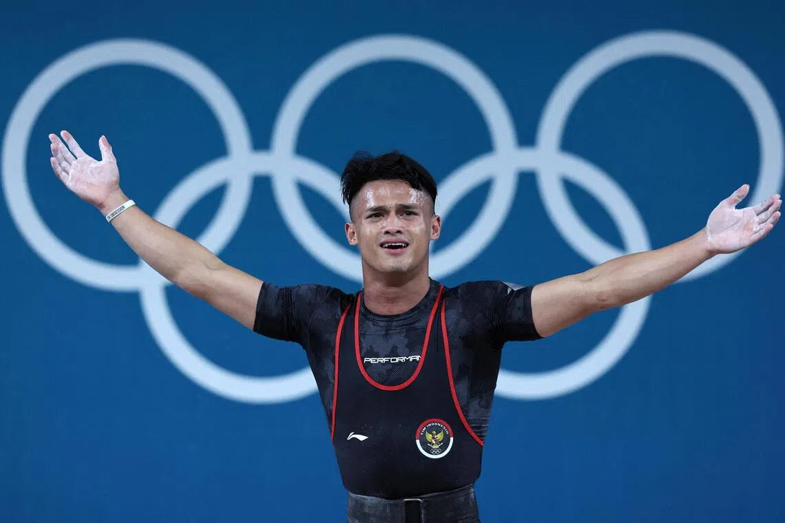Rizki Juniansyah of Indonesia during the Paris Olympics.