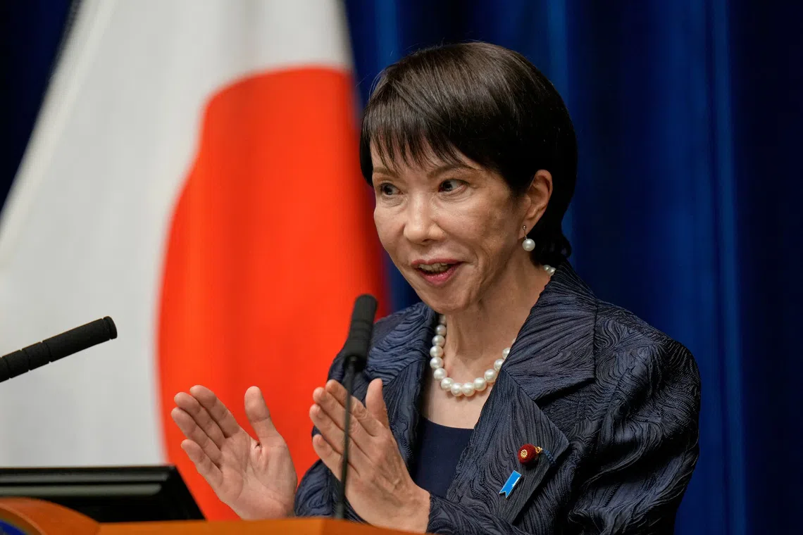 Japan's new Prime Minister Sanae Takaichi speaks during a press conference at the prime minister's office, in Tokyo, Japan, October 21, 2025. Eugene Hoshiko/Pool via REUTERS