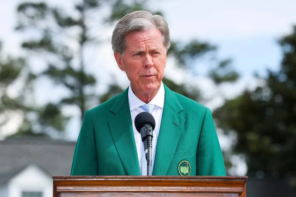 Augusta National Golf Club chairman Fred S. Ridley speaking during the trophy ceremony for Maria Jose Marin of Colombia after she won the Augusta National Women's Amateur at Augusta National on April 4, 2026 in Georgia.