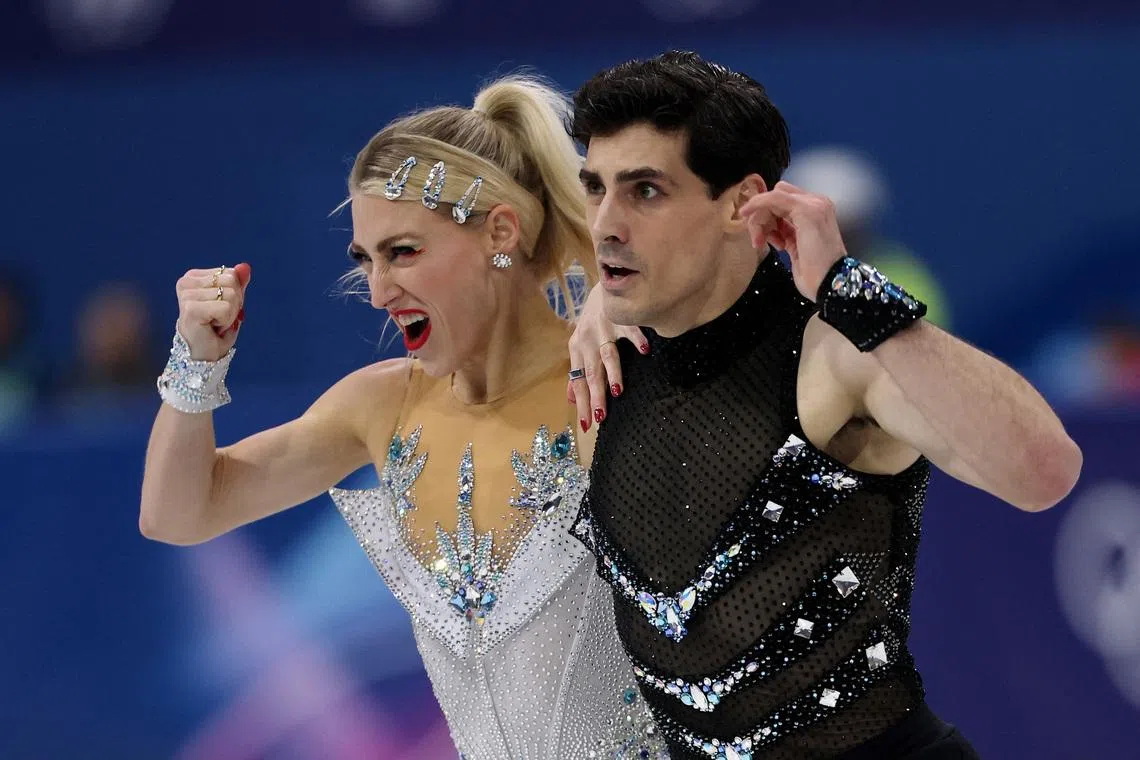 Milano Cortina 2026 Olympics - Figure Skating - Ice Dance - Rhythm Dance - Milano Ice Skating Arena, Milan, Italy - February 09, 2026. Piper Gilles of Canada and Paul Poirier of Canada perform during the Rhythm Dance REUTERS/Yara Nardi