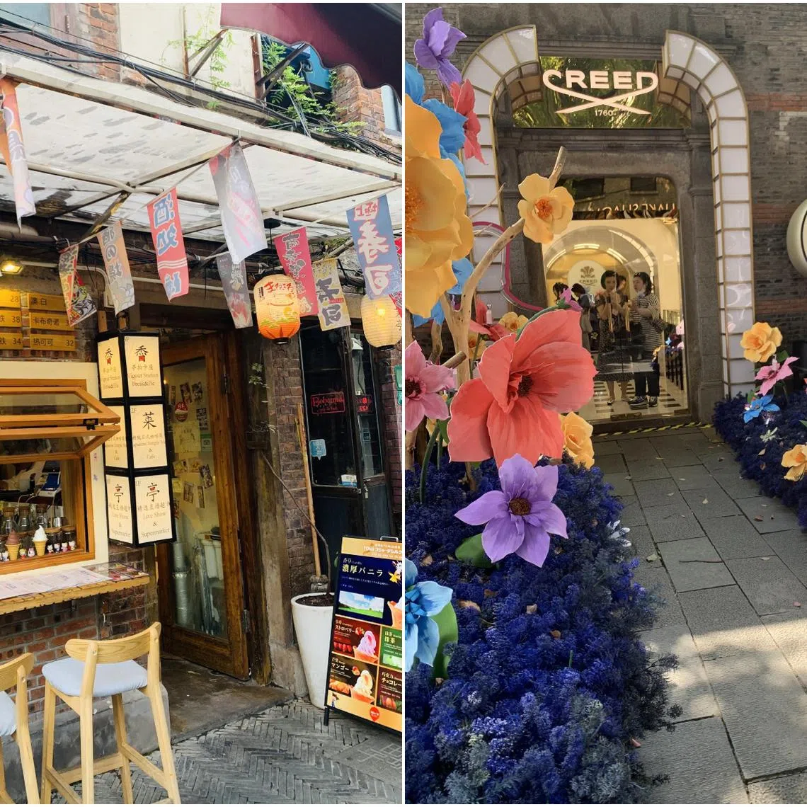 A cosy cafe in an alley in Tianzifang (left) and stylish shops abound in Xindianti.