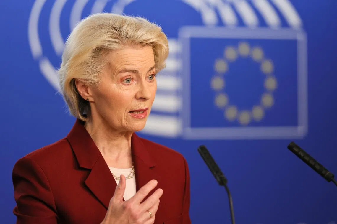 European Commission president Ursula von der Leyen delivering a statement on “Europe’s Northern Neighbourhood: A New Strategy for the Arctic” at the European Parliament in Strasbourg, France, on Oct 20.