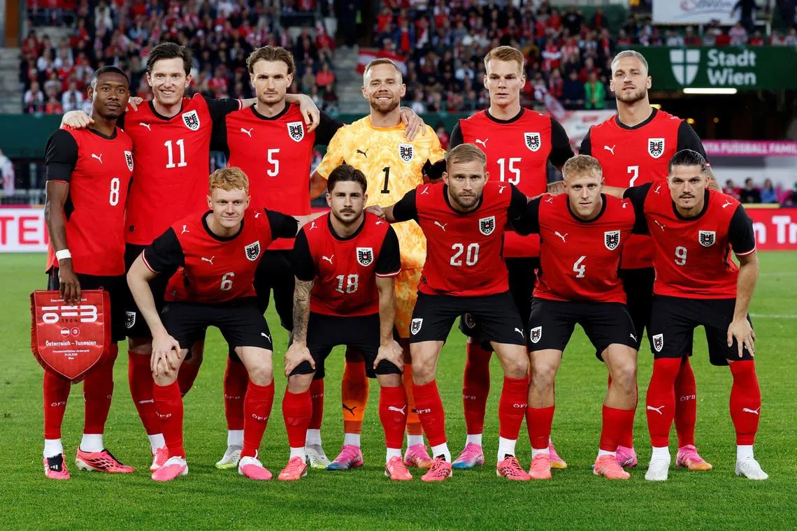 FILE PHOTO: Soccer Football - International Friendly - Austria v Tunisia - Ernst Happel Stadion, Vienna, Austria - June 1, 2026 Austria players pose for a team group photo before the match REUTERS/Lisa Leutner/File Photo