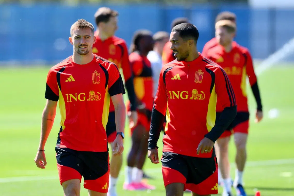 Soccer Football - FIFA World Cup 2026 - Belgium Training - Seattle Sounders FC Performance Centre and Clubhouse, Renton, Washington, U.S. - June 11, 2026 Belgium's Youri Tielemans and Timothy Castagne during training IMAGN IMAGES via Reuters/Steven Bisig