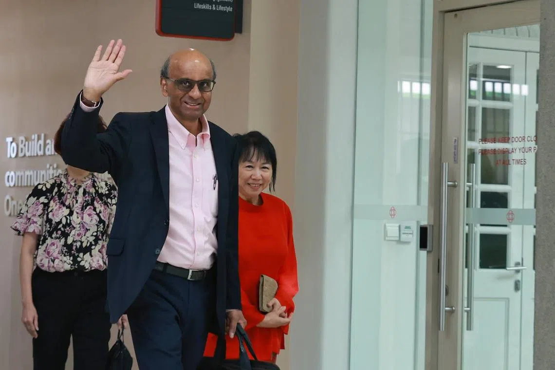 Tharman Shanmugaratnam and his wife Jane Yumiko Ittogi at the nomination centre.