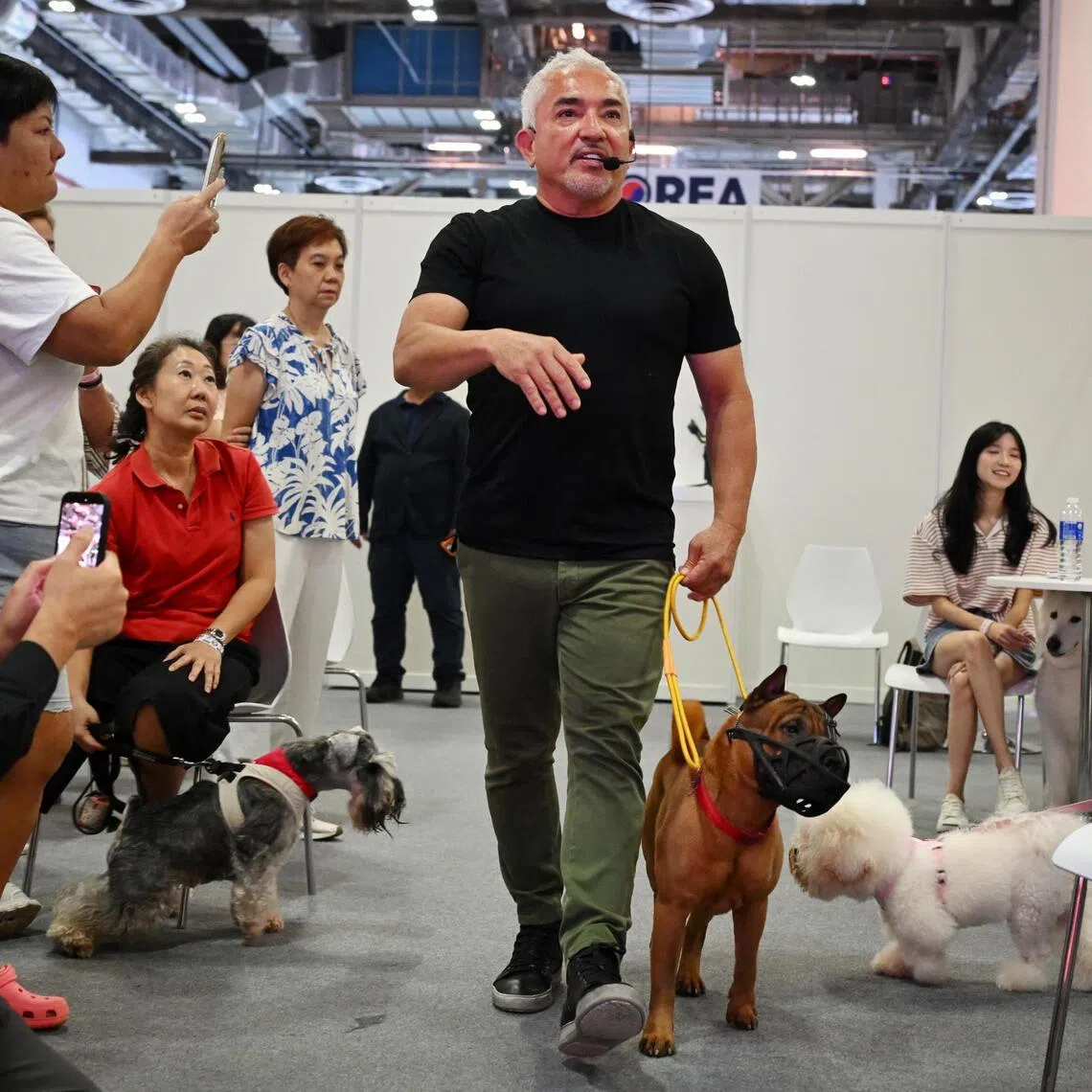 Celebrity dog behaviour expert Cesar Millan shares training techniques to dog owners at the Singapore Pet Festival.