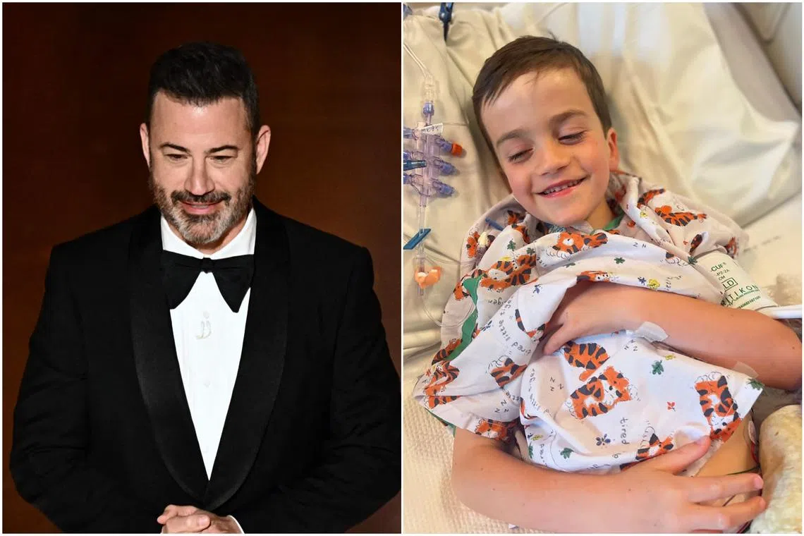 Jimmy Kimmel (left) shared a photo of his son Billy in hospital on social media on May 27, 2024.