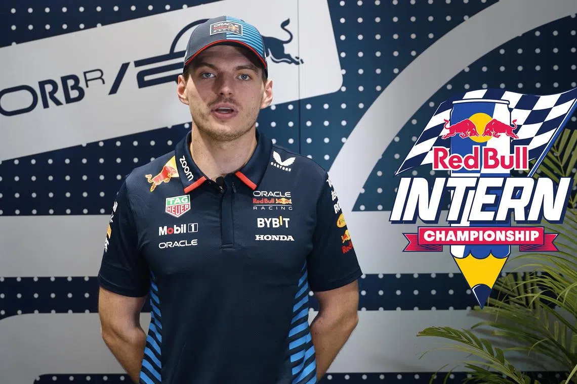Max Verstappen announcing the Red Bull Intern Championship on March 21.