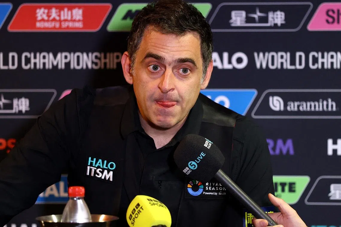 FILE PHOTO: Snooker - World Snooker Championship - The Crucible Theatre, Sheffield, Britain - May 2, 2025 England's Ronnie O'Sullivan during the press conference after losing his semi final match against China's Zhao Xintong Action Images via Reuters/Andrew Boyers