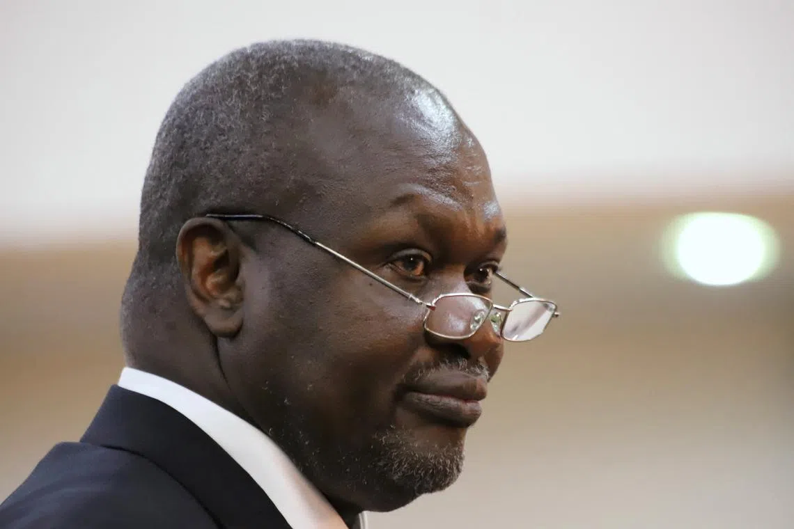 FILE PHOTO: South Sudan's First Vice President Riek Machar takes the oath of office at the State House in Juba, South Sudan, February 22, 2020. REUTERS/Samir Bol/File Photo