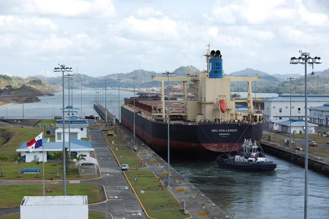 Monrovia NSU CHALLENGER bulk carrier transits the expanded canal through Cocoli Locks at the Panama Canal, on the outskirts of Panama City, Panama April 19, 2023. REUTERS/Aris Martinez