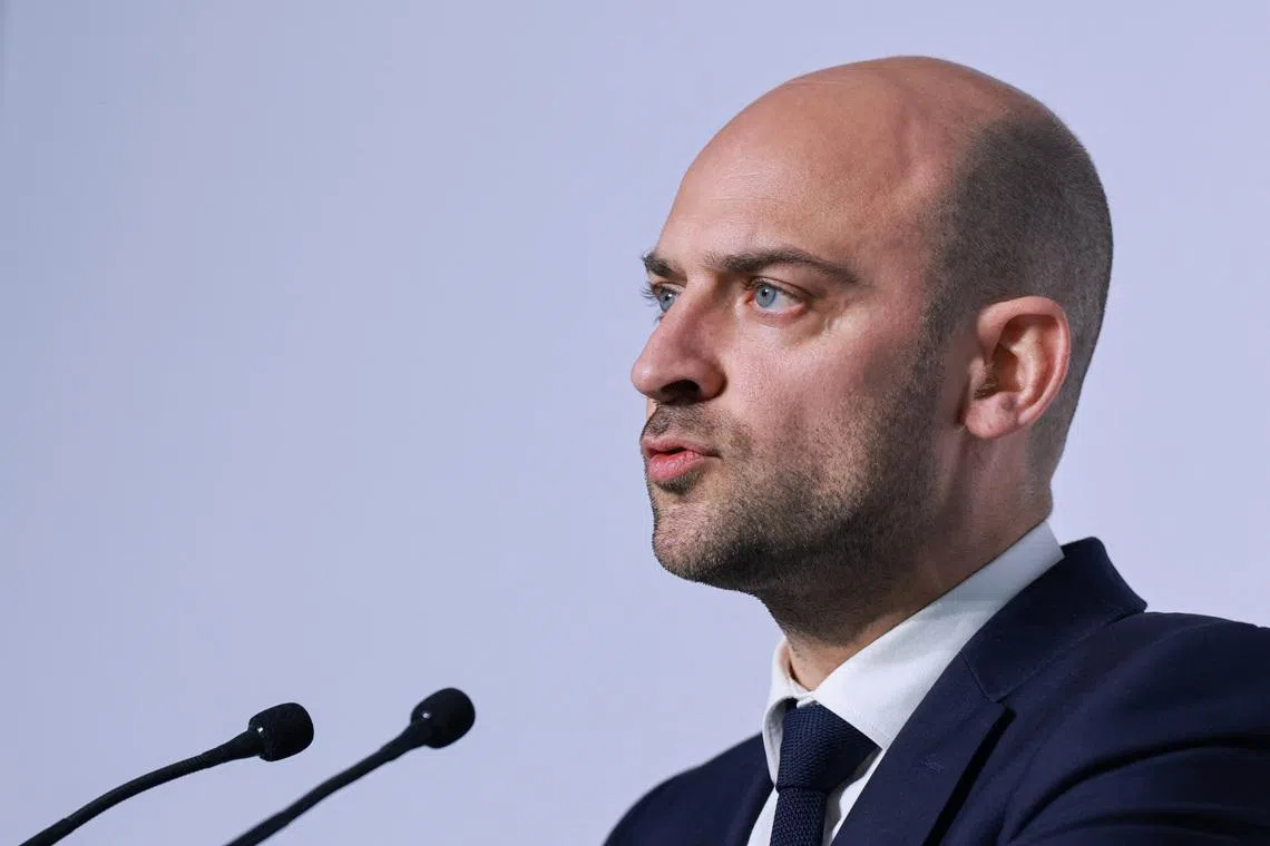 France's Minister for Europe and Foreign Affairs Jean-Noel Barrot speaks during a press conference on the second day of the G7 Foreign Ministers' Meeting at Vaux-de-Cernay Abbey in Cernay-la-Ville near Paris, France, March 27, 2026. REUTERS/Stephanie Lecocq/File Photo