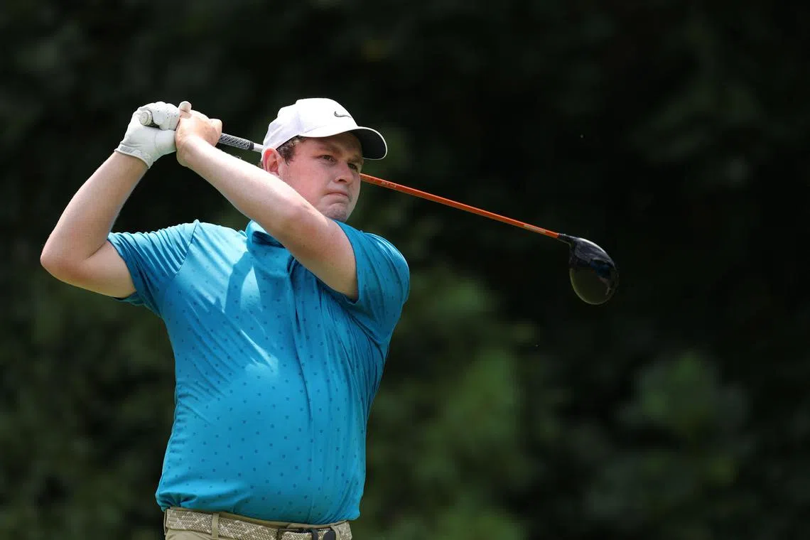 Leader Robert MacIntyre of Scotland playing his shot from the eighth tee during the second round of the BMW Championship 2025 at Caves Valley Golf Club on Aug 15, 2025 in Owings Mills, Maryland.