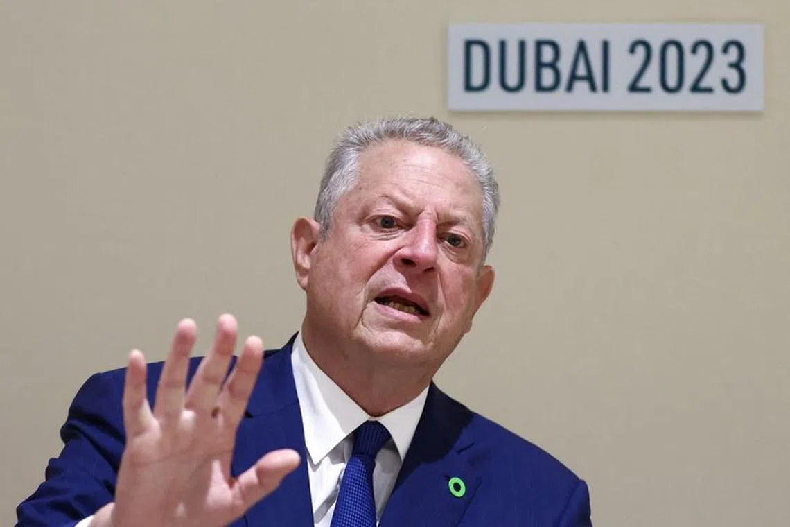 Former U.S. Vice President Al Gore speaks during an interview with Reuters at the United Nations Climate Change Conference (COP28), in Dubai, United Arab Emirates, December 3, 2023. REUTERS/Amr Alfliky