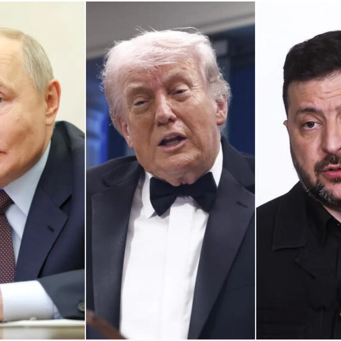 US President Donald Trump (centre) said he has had "good conversations" with Russian President Vladimir Putin (left) and Ukrainian President Volodymyr Zelensky. 