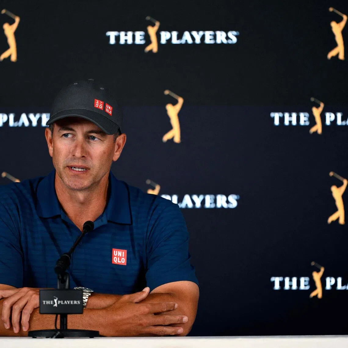 Adam Scott of Australia speaks to the media prior to The Players Championship.