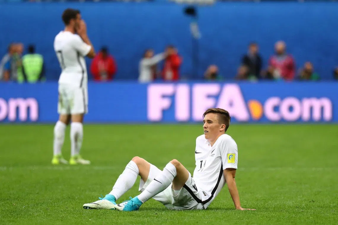 FILE PHOTO: Soccer Football - New Zealand v Portugal - FIFA Confederations Cup Russia 2017 - Group A - Saint Petersburg Stadium, St. Petersburg, Russia - June 24, 2017   New Zealand’s Ryan Thomas looks dejected after the match                      REUTERS/Kai Pfaffenbach/File Photo