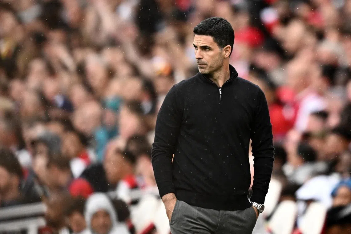 Soccer Football - Premier League - Arsenal v Fulham - Emirates Stadium, London, Britain - May 2, 2026 Arsenal manager Mikel Arteta looks on REUTERS/Dylan Martinez