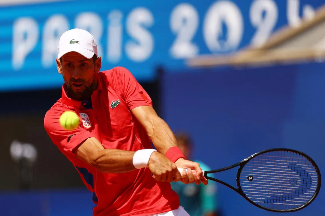 Paris 2024 Olympics - Tennis - Men's Singles Second Round - Roland-Garros Stadium, Paris, France - July 29, 2024.
Novak Djokovic of Serbia in action during his match against Rafael Nadal of Spain. REUTERS/Kai Pfaffenbach