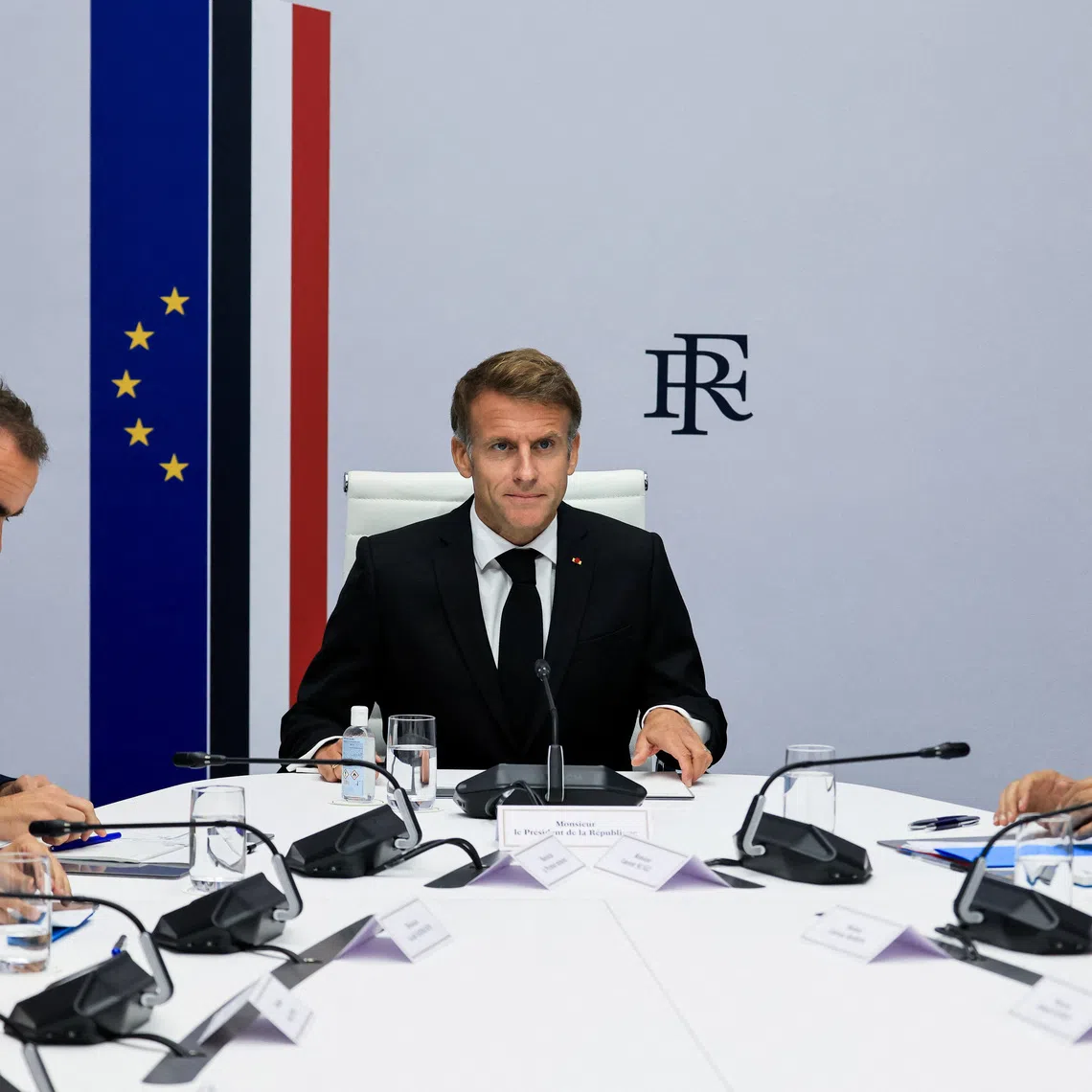 French President Emmanuel Macron said Interior Minister Laurent Nunez (second from right) should stay to ensure a chain of command is retained within the police and security forces.