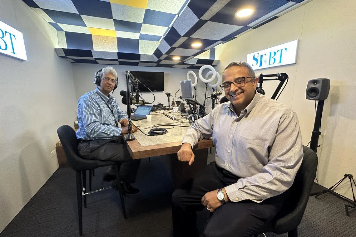 (From left to right) Associate editor Ven Sreenivasan and Vasu Menon, executive director for investment strategy at OCBC Bank.