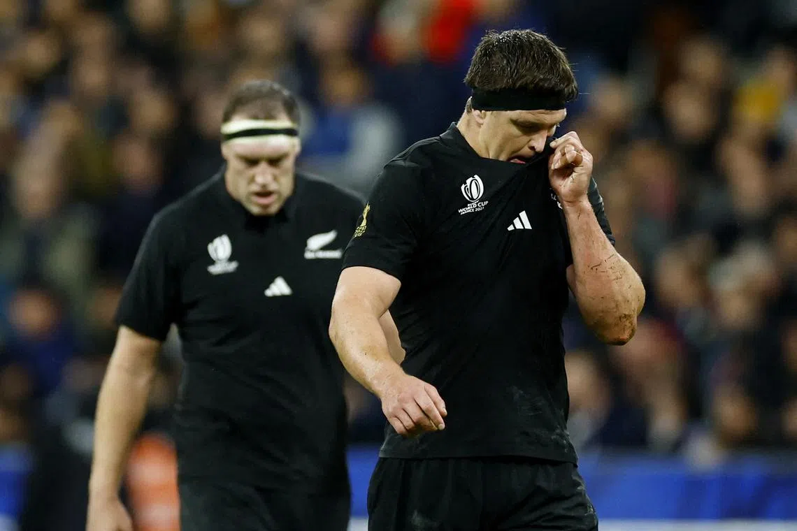 FILE PHOTO: Rugby Union - Rugby World Cup 2023 - Final - New Zealand v South Africa - Stade de France, Saint-Denis, France - October 28, 2023  New Zealand's Scott Barrett reacts REUTERS/Sarah Meyssonnier/File photo