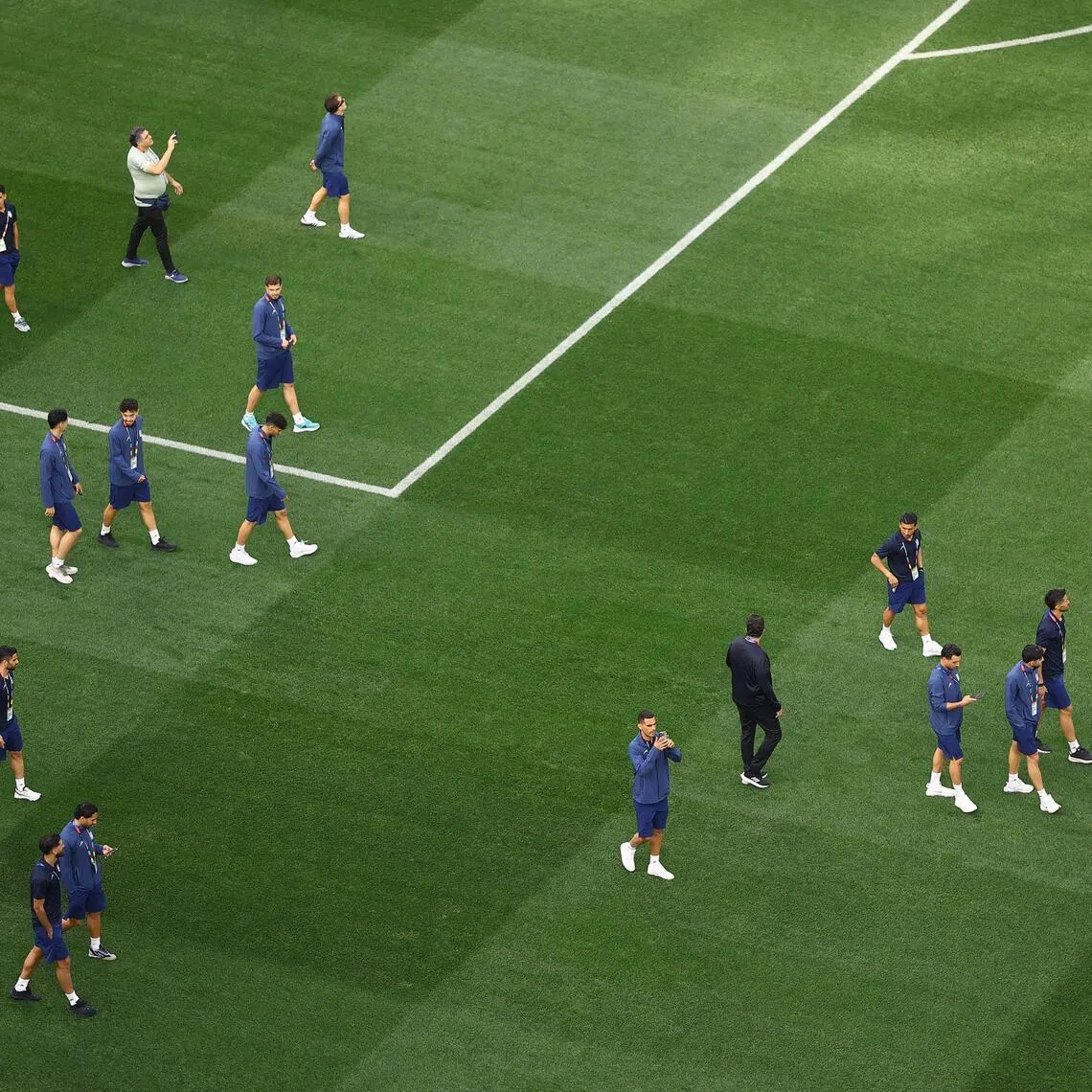 Iran's squad at the Los Angeles Stadium in the US on June 14. Their oach Amir Ghalenoei said he hoped football would “bring closer the cultures and countries”.