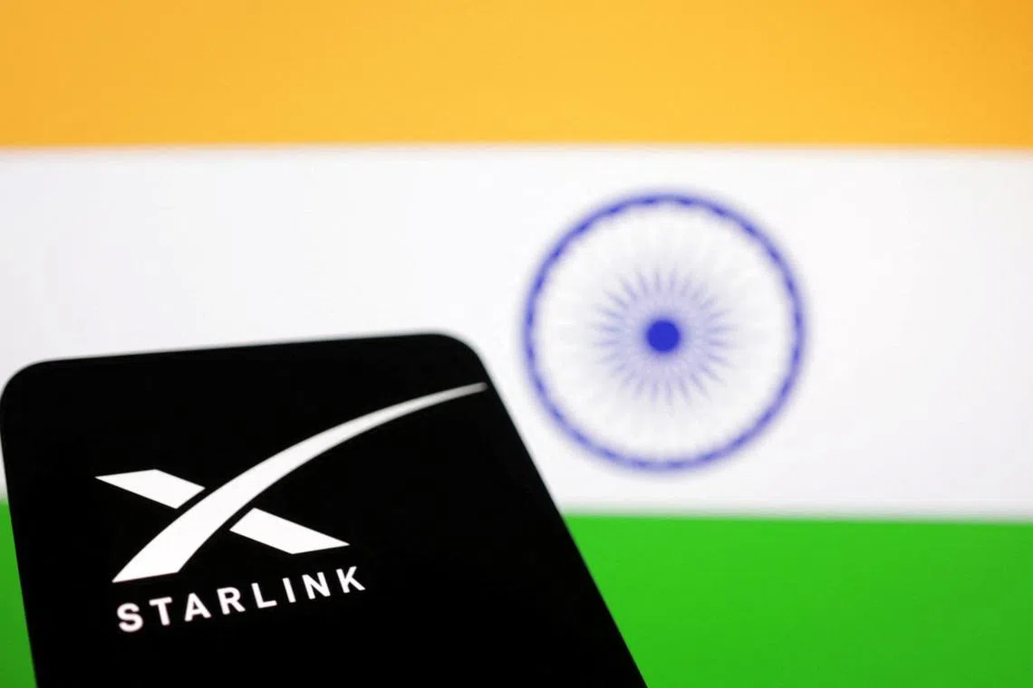 FILE PHOTO: The Starlink logo is seen in front of the Indian flag in this illustration taken, June 21, 2023. REUTERS/Dado Ruvic/Illustration/File Photo