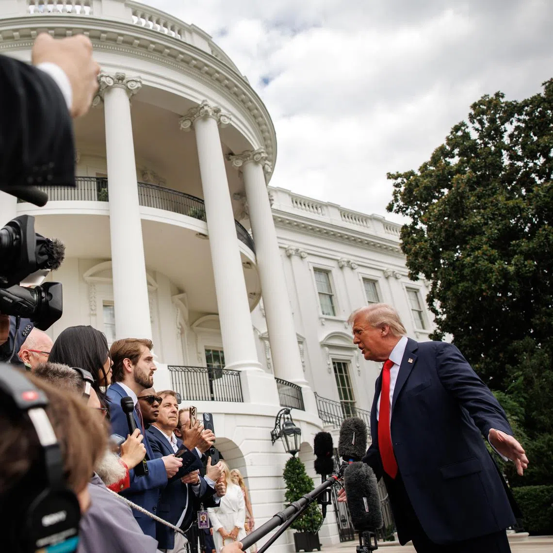 US President Donald Trump speaking to reporters before departing in Marine One from the South Lawn of the White House on Sept 7.