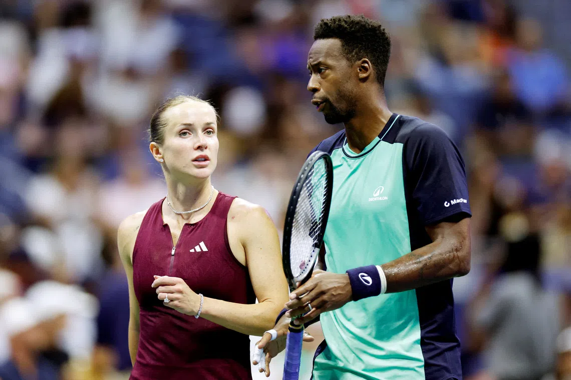FILE PHOTO: Tennis - U.S. Open - Flushing Meadows, New York, United States - August 26, 2026 France's Gael Monfils and Ukraine's Elina Svitolina during their mixed doubles semi final match against Switzerland's Belinda Bencic and Italy's Flavio Cobolli REUTERS/Eduardo Munoz/File Photo