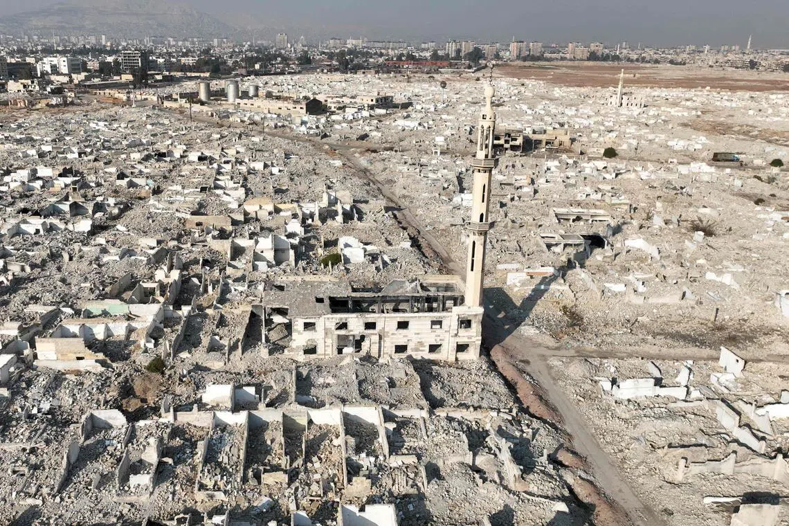 Destruction in the Damascus district of Assali in Syria on Jan 2, 2025. The fall of the longstanding Assad regime that ruled Syria for more than 50 years became a global turning point in 2024.