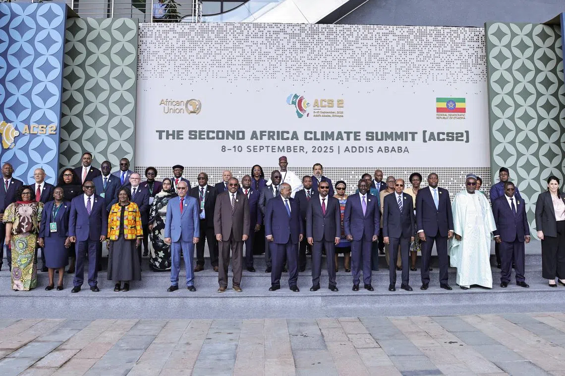 Heads of State and Delegates pose for a group photo during the Second Africa Climate Summit (ACS2) in Addis Ababa, Ethiopia, September 8, 2025. REUTERS/Tiksa Negeri