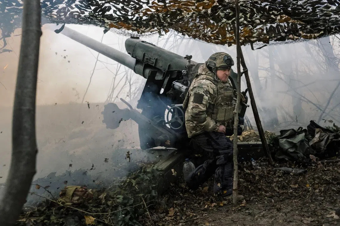 Russian soldiers at an artillery position in the Kursk region of western Russia, on Dec 2.